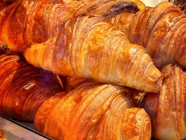 Stack of freshly baked butter croissants