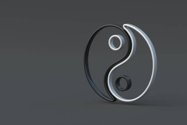 istock Yin Yang sign on gray background. Balance and harmony symbol. Copy space. 3d render 2201273125