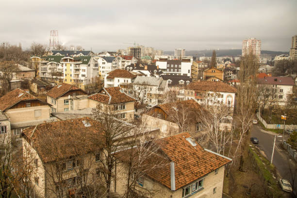 A beautiful panoramic view on new colorful mansions in a developing city quarter
