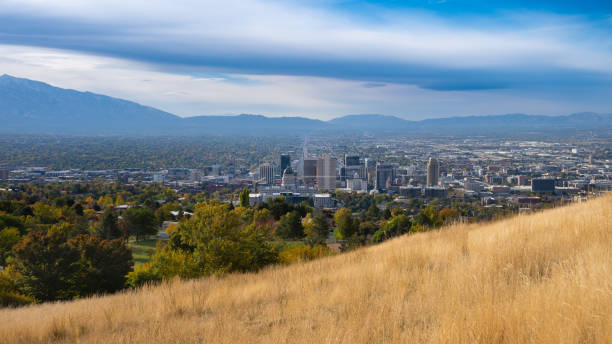Grandeur Peak rises about 4000 feet from the valley floor in the foothills of the Wasatch Mountains of Utah