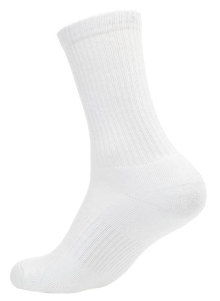 istock White sports crew sock on a mannequin foot 2201280897