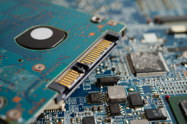 istock Repairing and upgrade circuit mainboard of notebook, electronic, computer hardware and technology. 2201284097