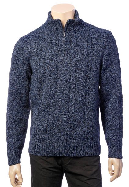 istock Blue textured zip-up sweater for men displayed on a mannequin against a white background 2201285216