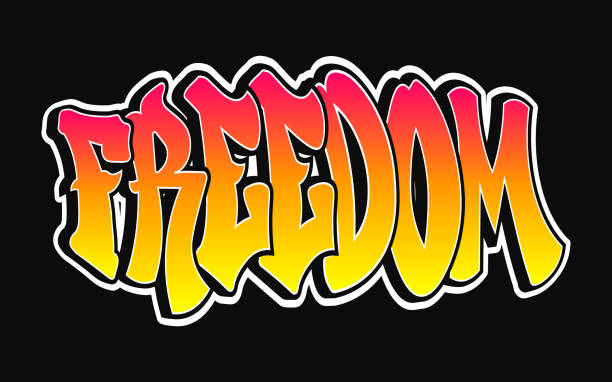 istock The word Freedom written in graffiti-style typography with a vibrant color gradient and a white outline 2201285443