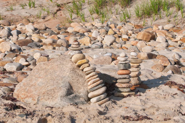 A rock cairn on moshup beach in aquinnah massachusetts on marthas vineyard.
