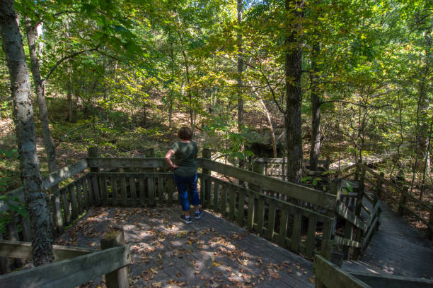 istock Graham Cave SP - Pausing on Stairway to Grotto 2201308471