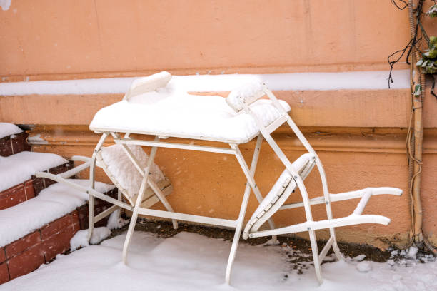 City covered in snow after a heavy snowfall. Urban scene during winter