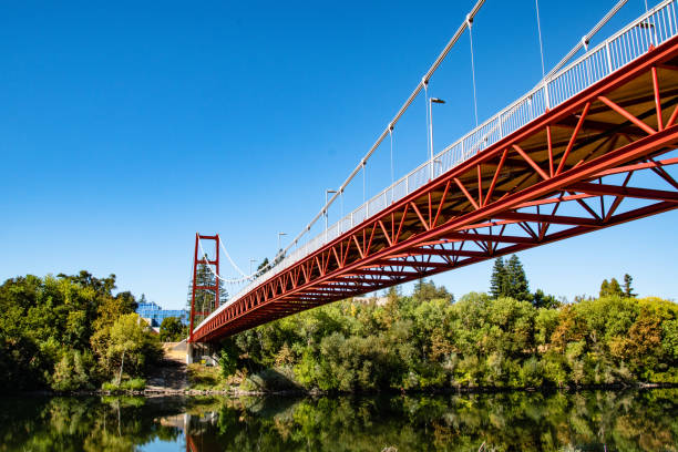 Wide Shot of Guy West Bridge Crossing American River in Sacramento, CA