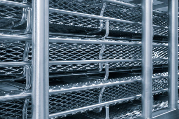 istock Rack with metal containers for cooking food 2201340829