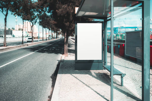 istock Bus stop ad mockup on urban street 2201341507