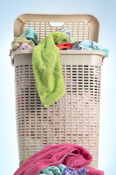 isolated grey laundry basket