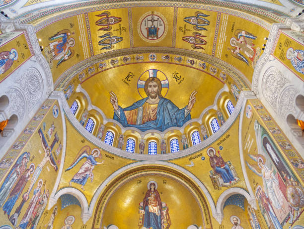 istock Byzantine-style mosaic in ornate church ceiling 2201349814