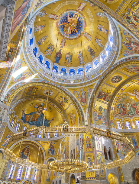 istock Ornate Byzantine Cathedral Interior with Golden Mosaics 2201350052