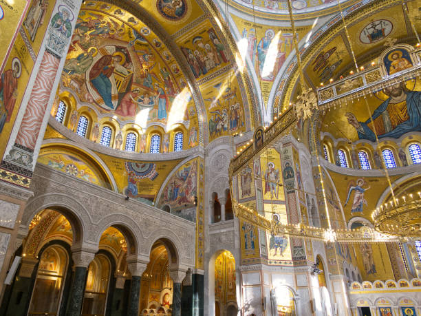 istock Ornate Byzantine church interior with golden mosaics 2201350196