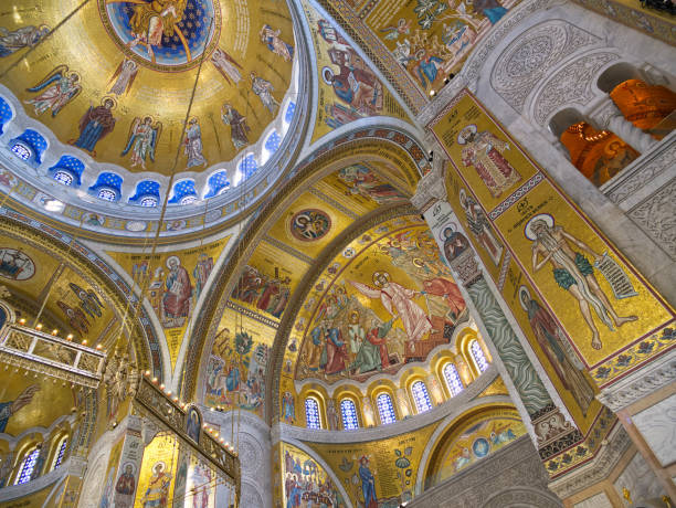 istock Ornate Byzantine Church Interior with Golden Mosaics 2201350203