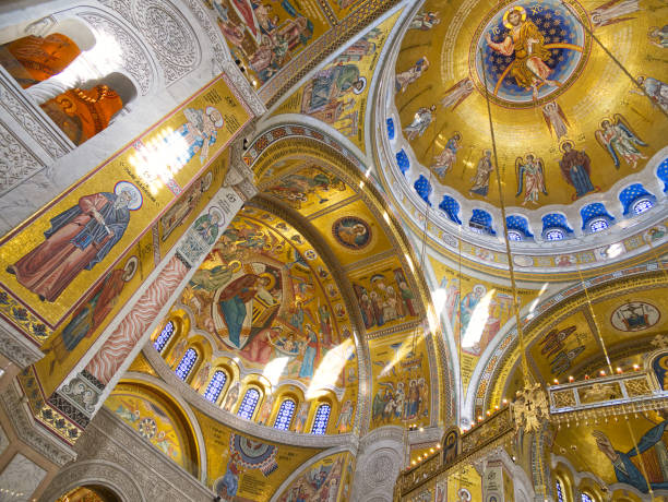 istock Ornate Byzantine Church Interior with Golden Mosaics 2201350291