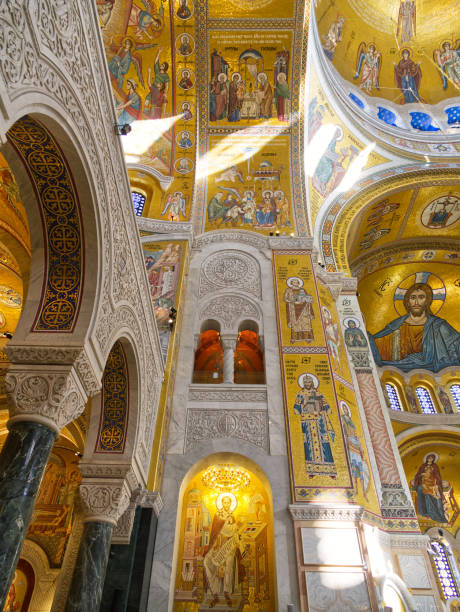 istock Ornate Byzantine Church Interior with Golden Mosaics 2201350315