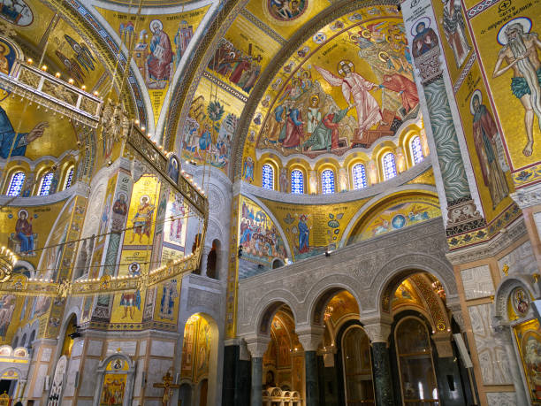istock Ornate Byzantine Church Interior with Golden Mosaics 2201350350