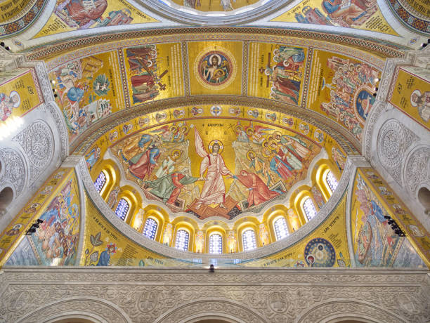 istock Ornate Byzantine-style church ceiling with religious murals 2201350492