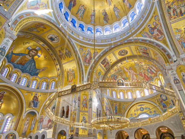 istock Ornate Byzantine-Style Church Interior with Golden Mosaics 2201350634