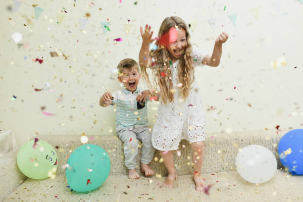 istock Confetti colorful rain on a birthday celebration 2201356007