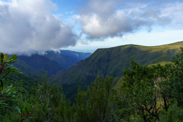 istock The valley in the mountains with cloudy sky. 2201361669