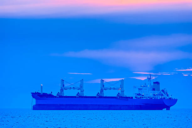 A fully loaded container ship heading toward the Port of Houston, Texas from the Gulf of Mexico.