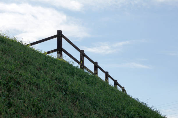 An ranch-style wooden fence with a sky background.