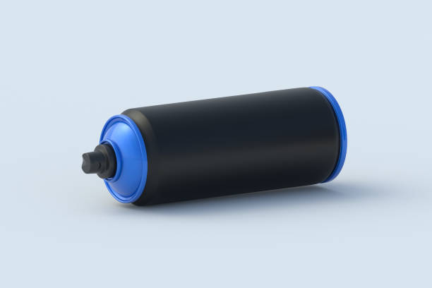 istock Can of spray paint on light gray background. Blank aerosol tin. 3d render 2201384187