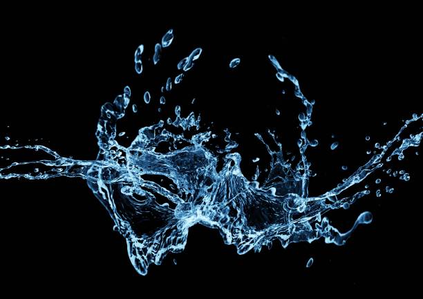 istock 3d illustration of abstract blue water splashes flowing on black background 2201392703