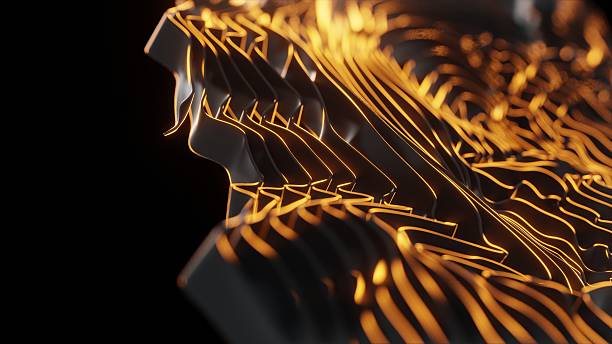 istock Abstract Flowing Black and Orange Ribbons with Glow Effect 2201406217