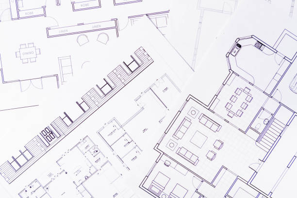 istock Construction background. House plan on table texture. Working drawings of a house project design. 2201416819