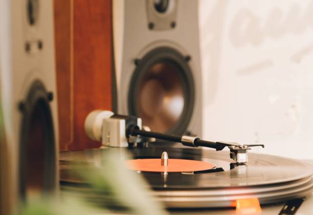 istock acoustics and vinyl turntable close-up. 2201419141