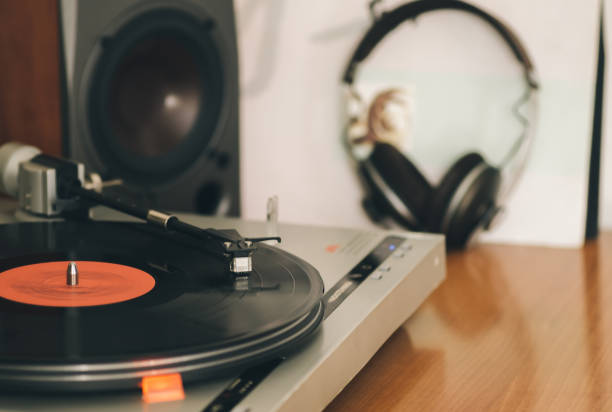 istock acoustics and vinyl turntable close-up. 2201419155
