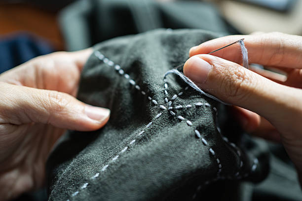 istock Decorating clothes with Sashiko, a traditional Japanese embroidery and stitching technique 2201424903