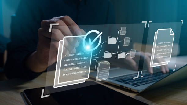 istock Performance assessment: a businessman completing a digital checklist survey for evaluation by filling out an online survey checklist digital questionnaire. 2201433949