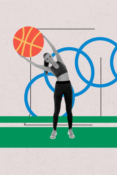 istock Creative trend collage of female holding basketball ball train exercise practicing workout concept weird bizarre unusual fantasy billboard 2201440343