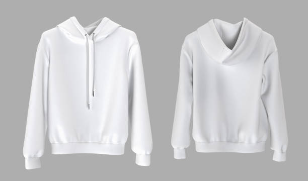 istock Blank hooded sweatshirt mockup with line mockup realistic collections. Empty textile casual apparel with sleeve, isolated. Clear cotton crew neck tee design model for print. 3D Illustration 2201441836