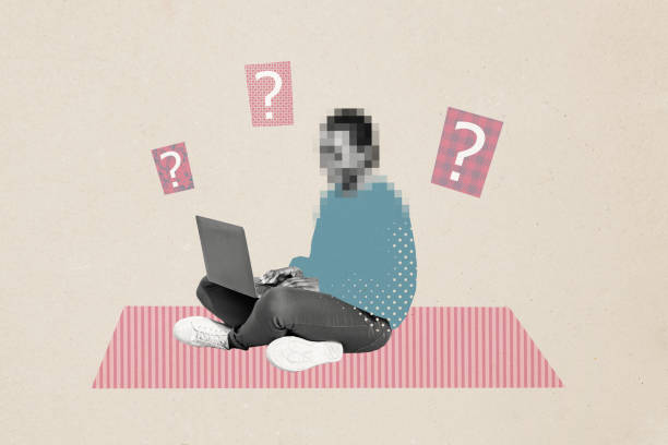 istock Composite photo collage of anonym blurred human sit macbook device browsing type news freelance work isolated on painted background 2201443384