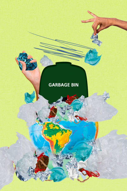 istock Vertical photo collage of hand throw cellophane bag foil wrapper globe earth planet pollution damage bin isolated on painted background 2201443596