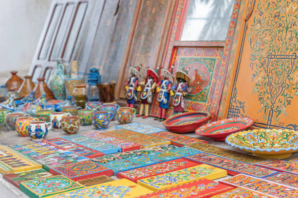 istock Closeup view of souvenirs on display for tourists. Rabat. Morocco. 2201445440