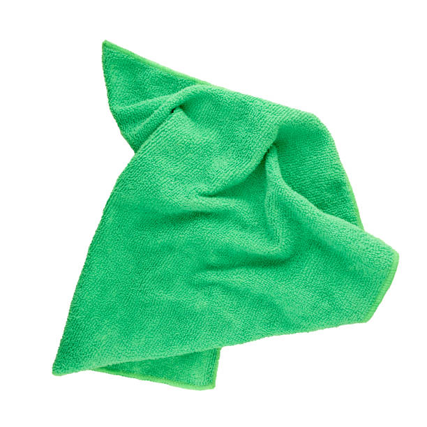 istock Green crumpled microfiber cleaning cloth isolated 2201455225