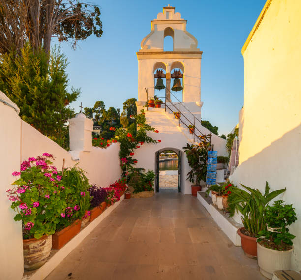 Courtyard of Vlacherna monastery, Corfu island, Greece