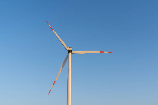 Close up of wind turbines on the mountain