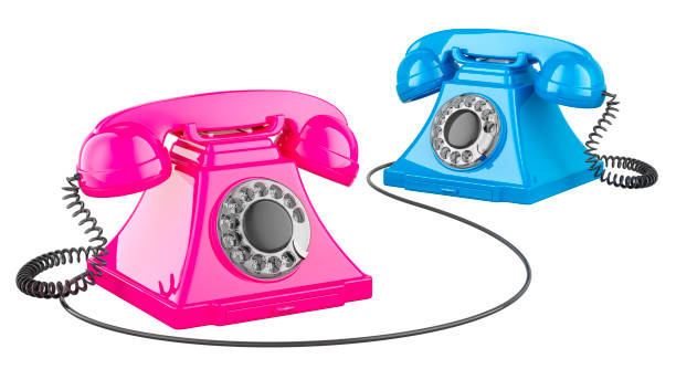 istock Phone dating concept. Blue and pink phones connected. 3D rendering 2201471273