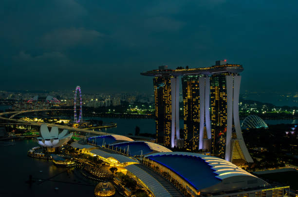 Singapore, Singapore - 15 November 2023: Marina Bay Sands and skyline in Singapore at night