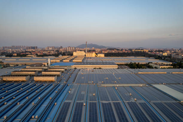 istock Aerial view of solar rooftop factory 2201477242