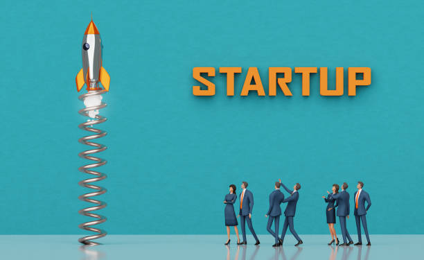 istock Successful business team launching rockets with the spring. Start up concept with copy space background. 3D rendering 2201479268