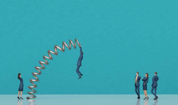 istock Businessman fail to get on top on big spring. 3D rendering 2201479405