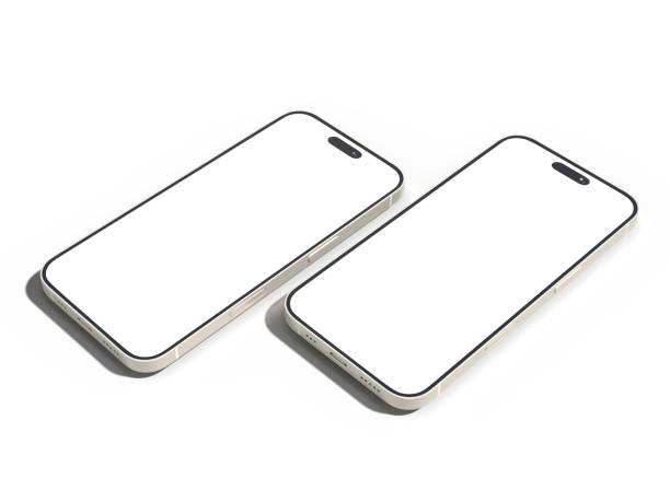 istock Smartphone closeup with blank screens display isolated on background. Mobile phone digital mockups template for presentation branding, ads, banner, UI, UX interface, website, gadget presenting 2201480151